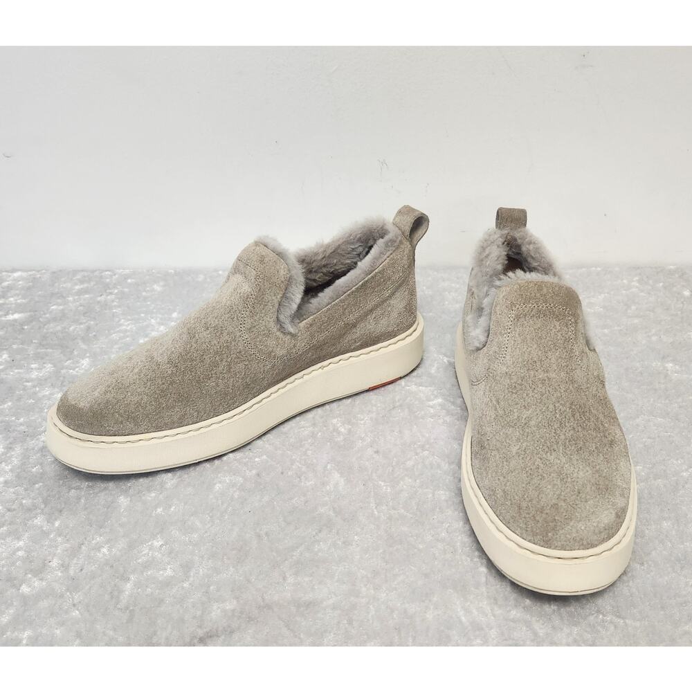 SANTONI Forbid Womens Gray Suade w Shearling Lined lip-On Sneakers-Size 37EU/7US